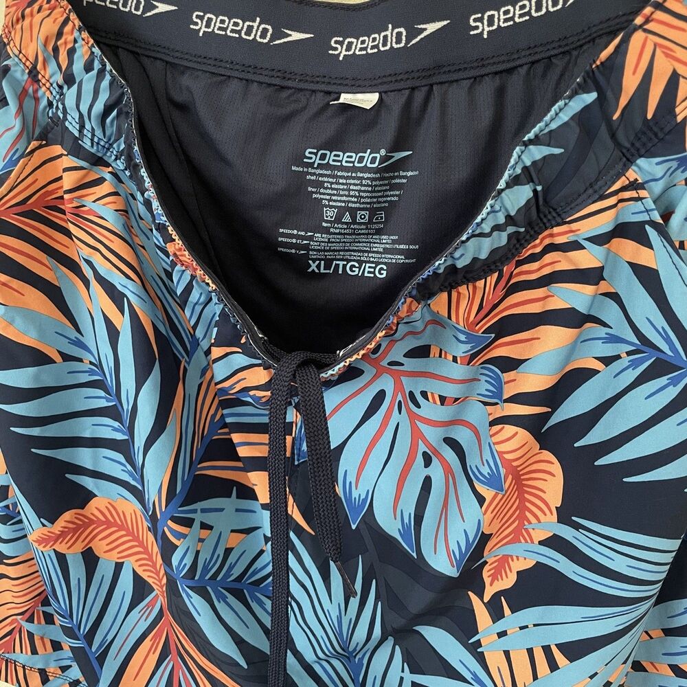 Speedo Men's XL Tech-volley Swim Shorts UV 50+ Blue Tropical 8” Inseam Lined - Picture 3 of 10
